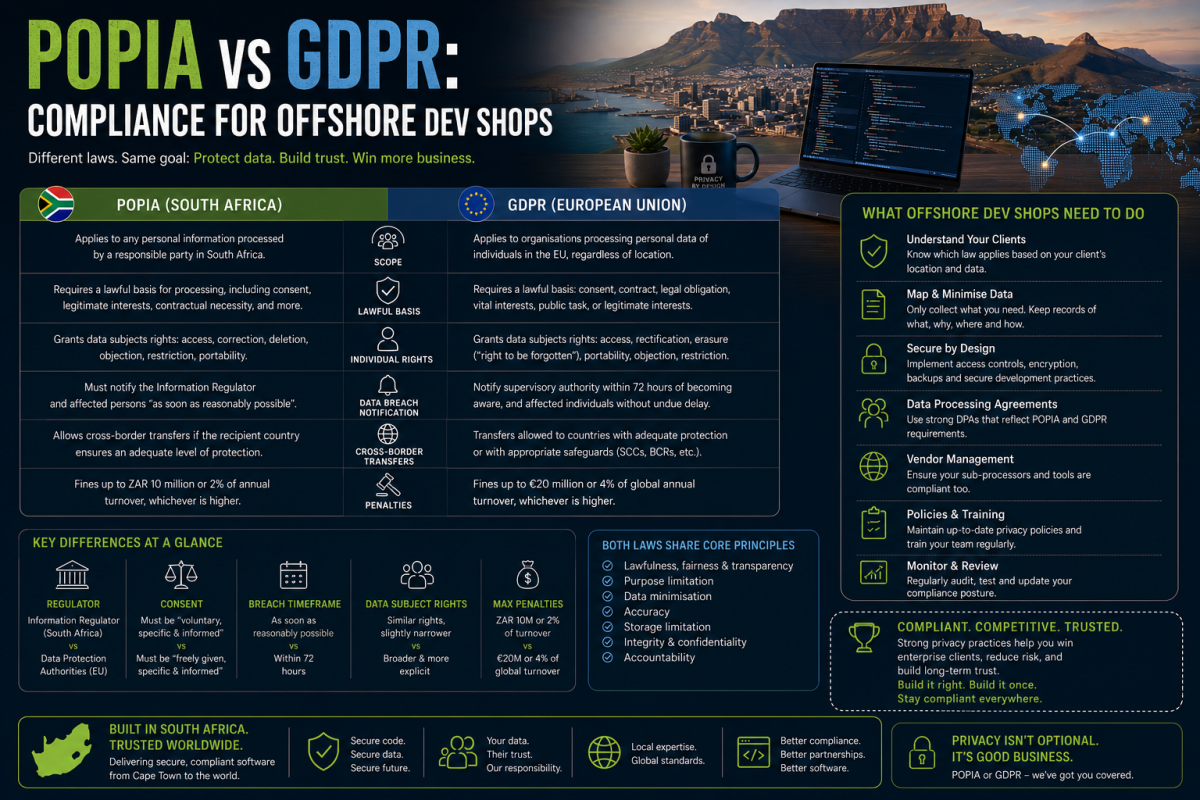 POPIA vs GDPR: Compliance for Offshore Dev Shops